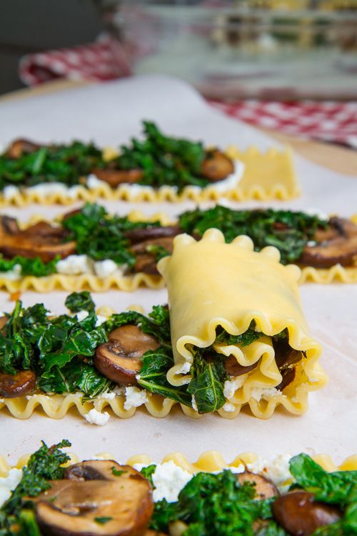 Vegan Cashew Cheese Creamy Mushroom & Spinach Pasta Lasagna Rolls.  Main Image